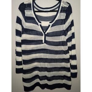 Indigo Open Weave Knit Swim Cover Sweater Nautical Preppy Pullover Tunic XL